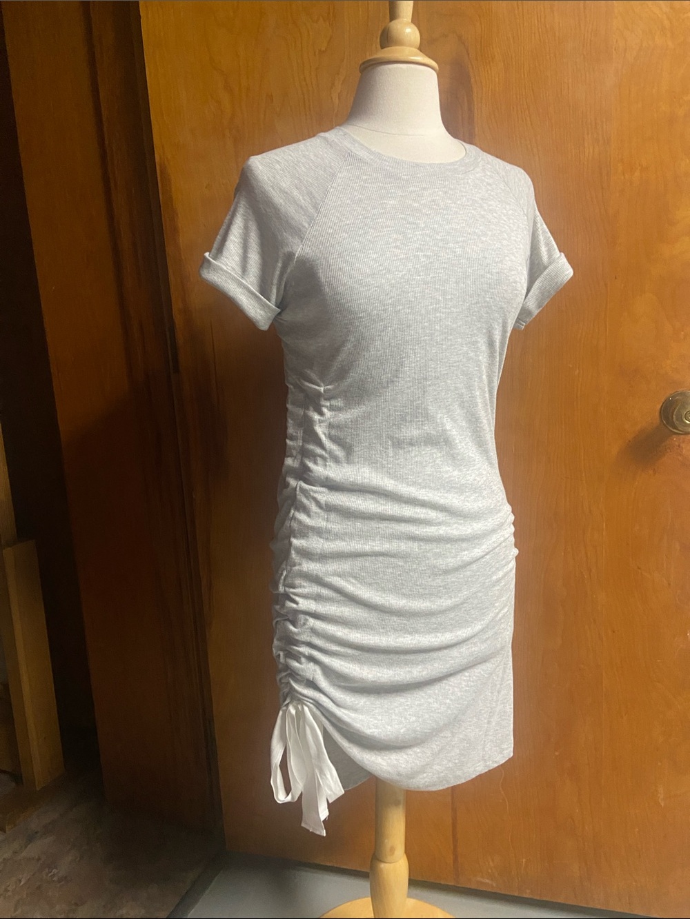 GB Heather Gray Short Sleeve Adjustable Ruched Side T-Shirt Dress M